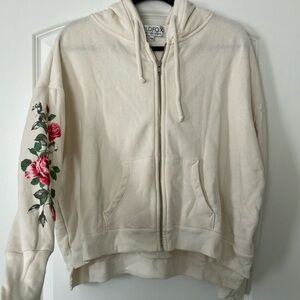 NWOT Wildfox Cream Zip Hoodie with Rose Sleeve Print